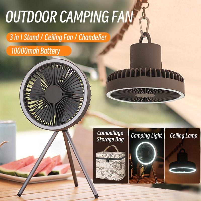 VersaBreeze™: Multi-Functional Fan with Power Bank, LED Lighting, and Tripod