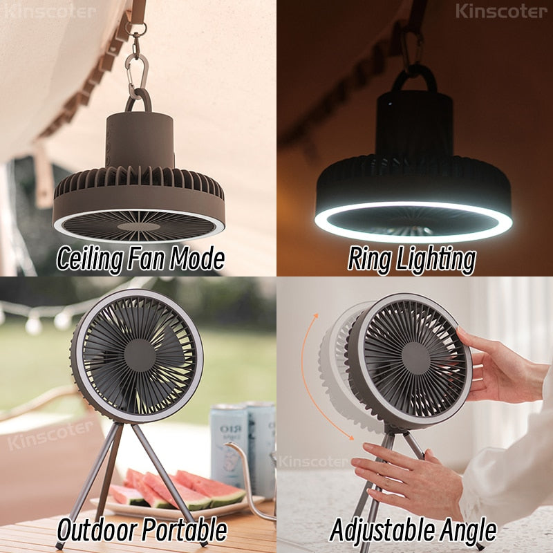 VersaBreeze™: Multi-Functional Fan with Power Bank, LED Lighting, and Tripod