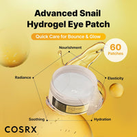COSRX Advanced Snail Hydrogel Eye Patch (60pc), Gel Serum Mask, Puffy Undereye Treament, Fine Lines, Refresh, Hydrate, Korean Skin Care, Stocking Stuffers for Women