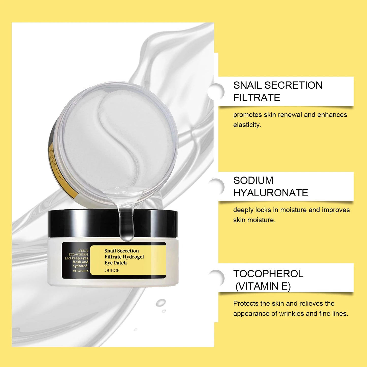 Snail Essence Eye Patches Dark Circles and Wrinkles Hydrating Under Eye Mask Deep Moisture Anti Aging Rejuvenating Gel Pads60pcs