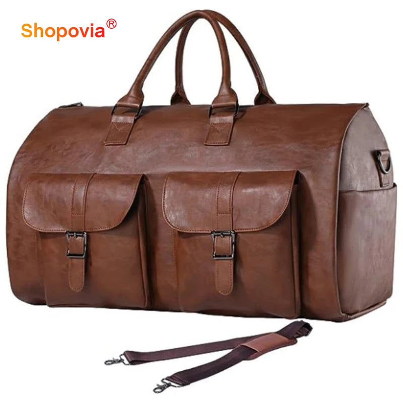 2024 New Leather Foldable Duffle Bag Suit Travel Bag Waterproof Vintage Suit Storage Bag Multi Portable Shoe Pouch for Men Women