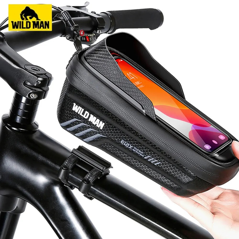 WILD MAN Bike Bag 2L Frame Front Tube Cycling Bag Bicycle Waterproof Phone Case Holder 7.4 Inches Touch Screen Bag Accessories