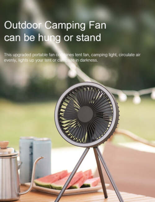 VersaBreeze™: Multi-Functional Fan with Power Bank, LED Lighting, and Tripod